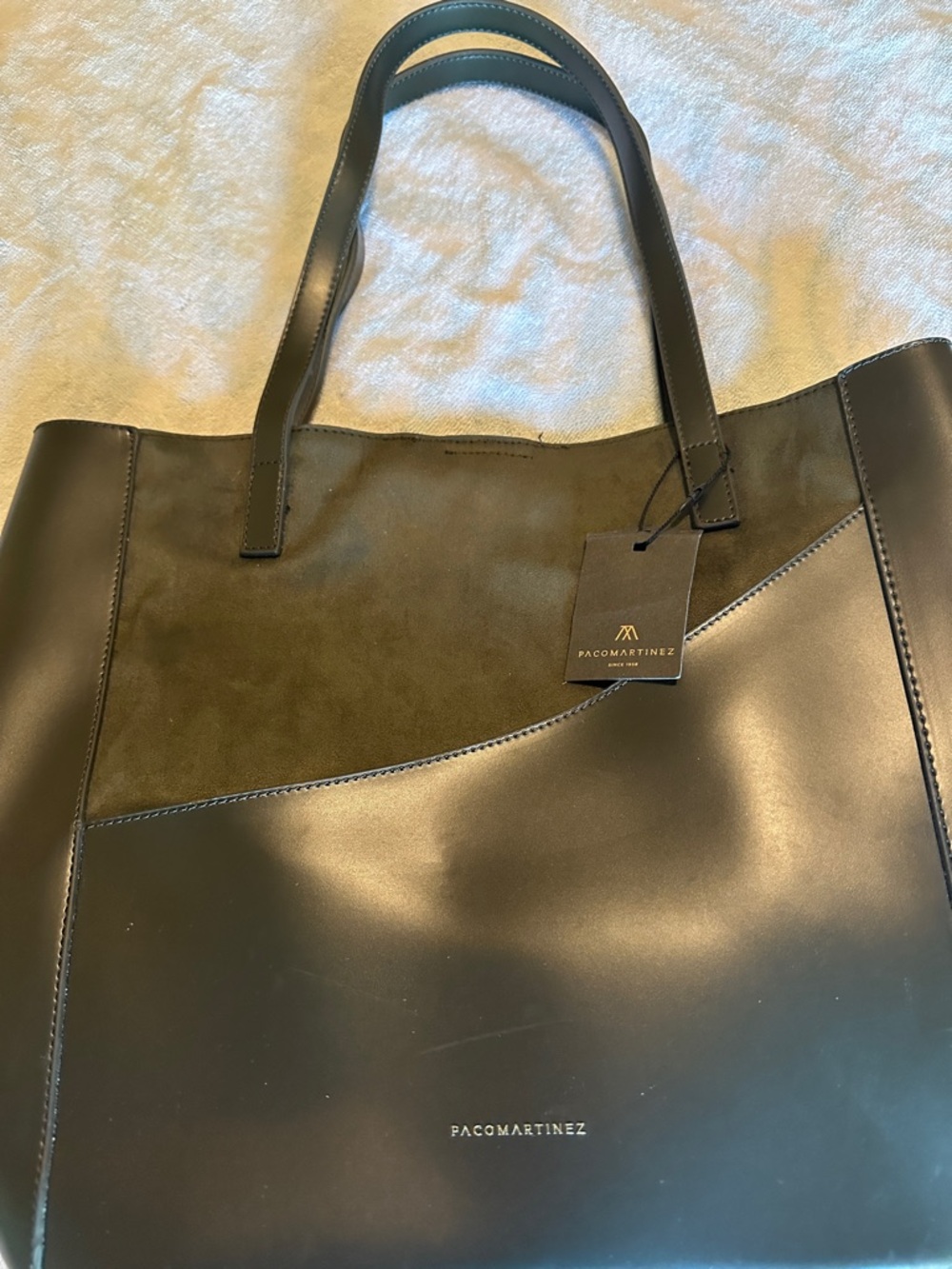 Green leather Tote Bag - Leather & Dark Green Suede